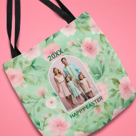 Bolso De Tela Personalizado de Pascua Foto Pastel Pink & Green F