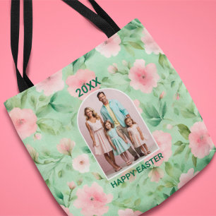 Bolso De Tela Personalizado de Pascua Foto Pastel Pink & Green F
