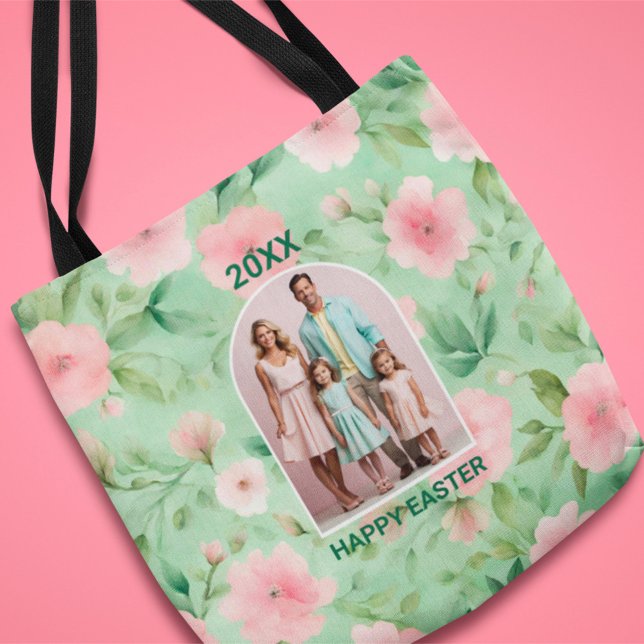 Bolso De Tela Personalizado de Pascua Foto Pastel Pink & Green F (Subido por el creador)