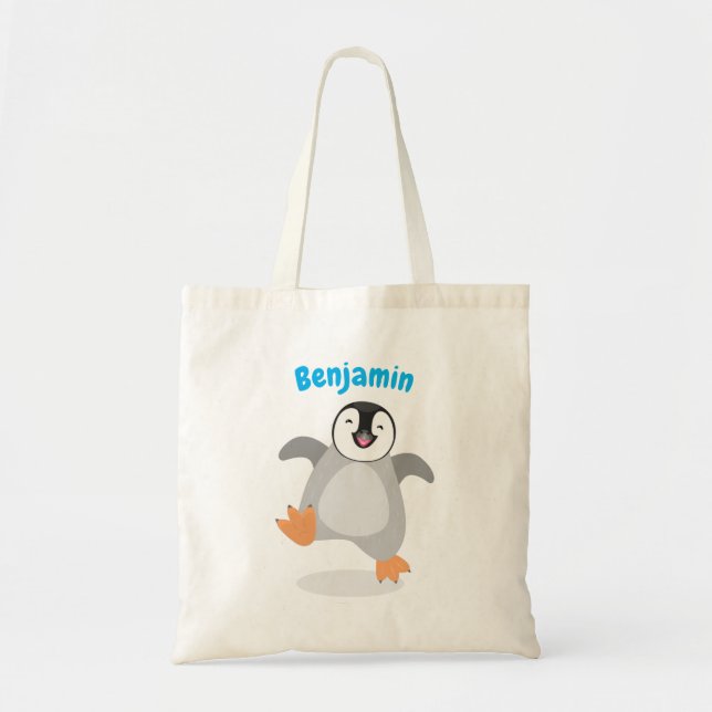 Bolso De Tela Personalizado de pingüino feliz de bebé (Frente)