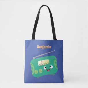 Bolso De Tela Personalizado de radio retro alegre y gracioso