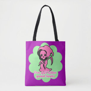 Bolso De Tela Personalizado de Rasca Grim Reaper Rosa Cute Spook
