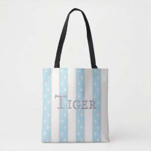 Bolso De Tela Personalizado de rayas azul y blanco pálido