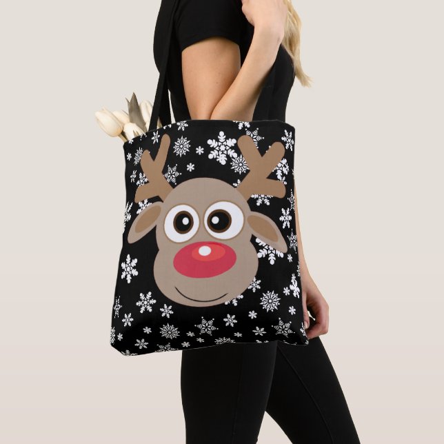 Bolso De Tela Personalizado de renos de Navidades ricas y copos  (Detalle)