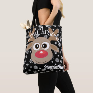 Bolso De Tela Personalizado de renos de Navidades ricas y copos