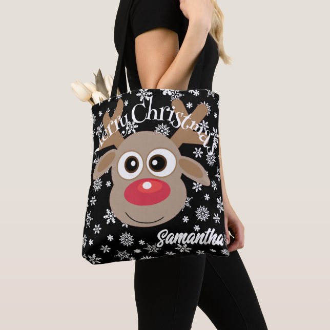 Bolso De Tela Personalizado de renos de Navidades ricas y copos  (Detalle)