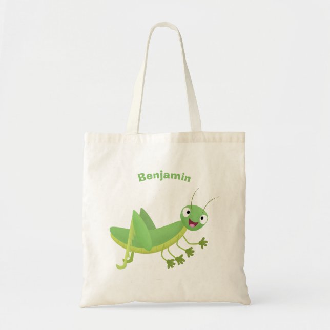 Bolso De Tela Personalizado de saltamontes alegre verde (Frente)