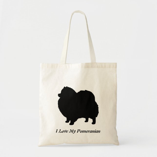 Bolso De Tela Personalizado de silueta de perro negro de Pomeran (Frente)
