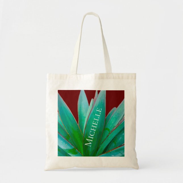 Bolso De Tela Personalizado de suculento verde botánico del desi (Frente)