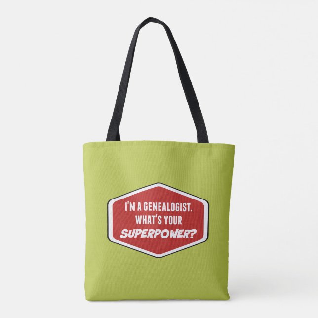 Bolso De Tela Personalizado de superpotencia genealógica Green T (Reverso)