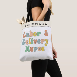 Bolso De Tela Personalizado de trabajo y enfermera Groovy Retro