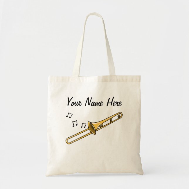 Bolso De Tela Personalizado de trombón tocando la bolsa, músico  (Frente)
