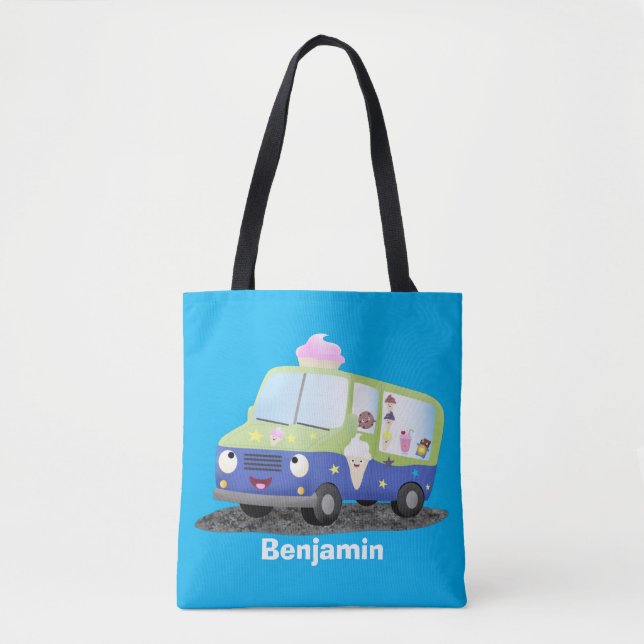 Bolso De Tela Personalizado de un camión de helados alegre (Anverso)