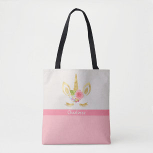 Bolso De Tela Personalizado de unicornio de oro y rosa