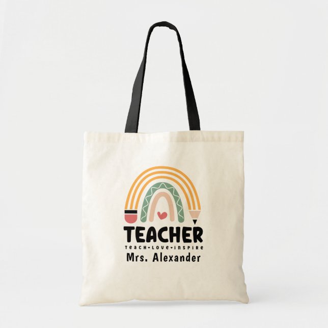 Bolso De Tela Personalizado de vida del profesor Rainbow Retro (Frente)