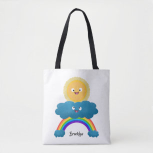 Bolso De Tela Personalizado del arco iris de la nube de sol feli