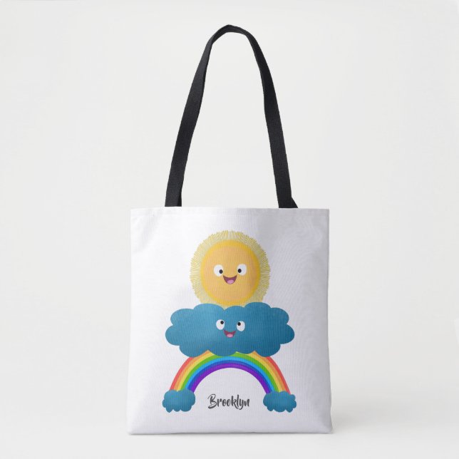 Bolso De Tela Personalizado del arco iris de la nube de sol feli (Anverso)