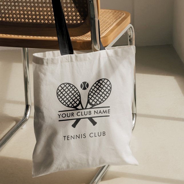 Bolso De Tela Personalizado del equipo de tenis del club deporti (Modern Tennis Club Membership Keepsake Custom Tote Bag with Black Handles)