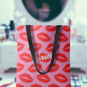 Bolso De Tela Personalizado del patrón de tiras de labios rojas 