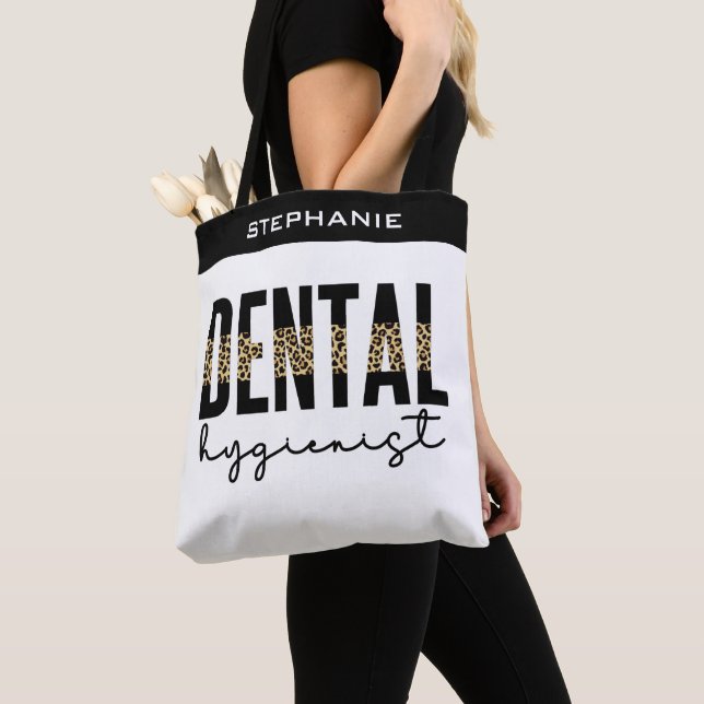 Bolso De Tela Personalizado Dental Hygienist Cheetah Print Gifts (Detalle)