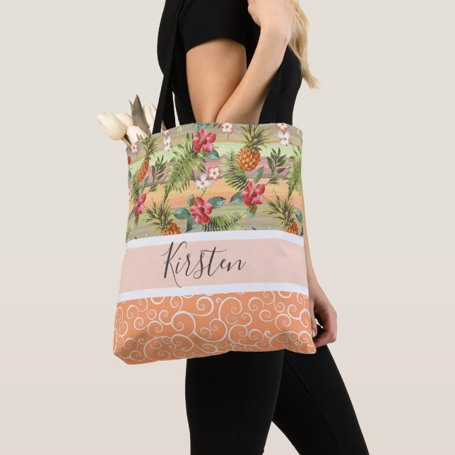 Bolso De Tela Personalizado Diversión Trópico Piña Fruta Flor (Detalle)