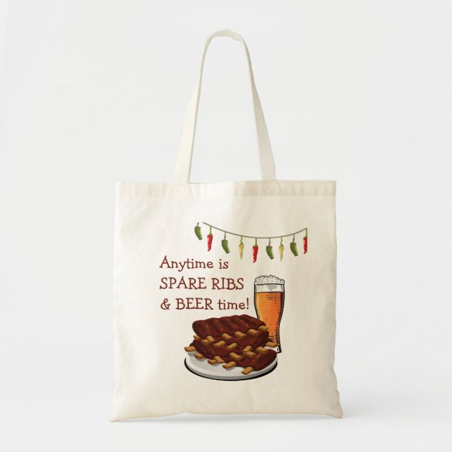 Bolso De Tela PERSONALIZADO divertido de SPARE RIBS & BEER CUALQ (Frente)