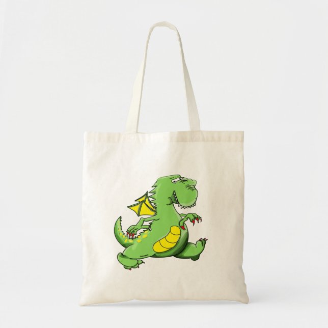 Bolso De Tela Personalizado dragón verde caminando en sus patas  (Frente)
