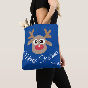 Bolso De Tela Personalizado dulce reno Navidades divertido azul