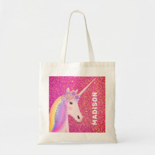 Bolso De Tela Personalizado el arcoiris Unicorn Purpurina de oro