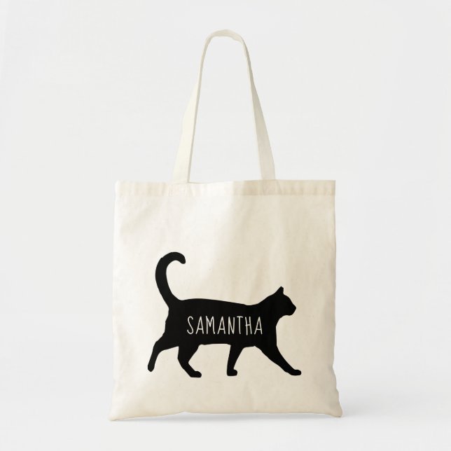 Bolso De Tela Personalizado el fantástico gato negro con tu nomb (Frente)