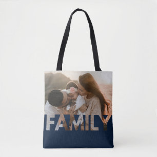 Bolso De Tela Personalizado familiar foto azul oscuro