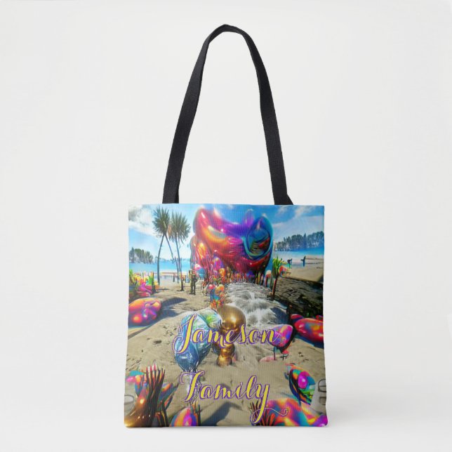 Bolso De Tela Personalizado Family Beach Tote Bag con bienvenida (Anverso)