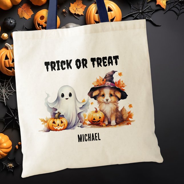Bolso De Tela Personalizado Fantasma Fantasma Puppy Halloween Ca (Subido por el creador)