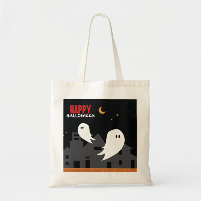 Bolso De Tela Personalizado fantasmal de Halloween (Frente)