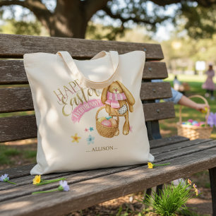 Bolso De Tela Personalizado Feliz Pascua a todos los conejitos I