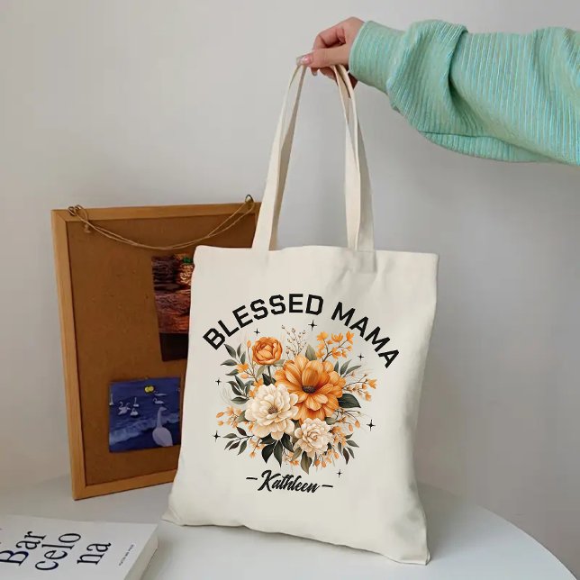Bolso De Tela Personalizado Floral bendice a mamá Bag, regalo de (floral mom tote bag, mother’s day tote, custom tote for mom, gift for mom, mama gift, mom birthday)