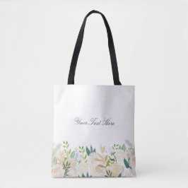 Bolso De Tela Personalizado floral Tote de texto blanco