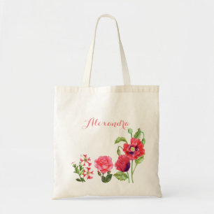 Bolso De Tela Personalizado Flores Rosadas Arte Floral