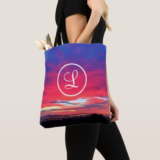 Bolso De Tela Personalizado fotográfico azul cálido monograma mo (Detalle)