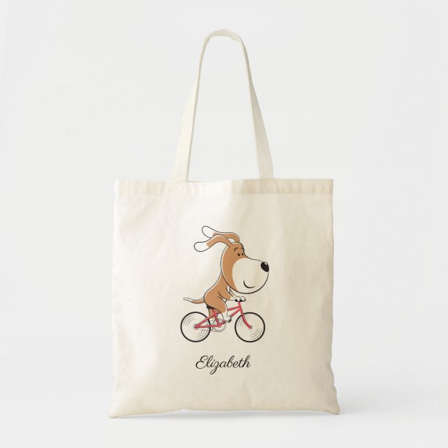Bolso De Tela Personalizado Funny Cute Perro Cachorro Bicicleta (Frente)