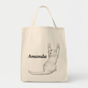 Bolso De Tela Personalizado Gato Blanco arañando y desgarrando