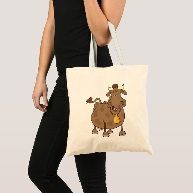 Bolso De Tela Personalizado gracioso vaca marrón con animal gran (Subido por el creador)