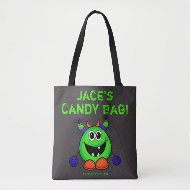 Bolso De Tela Personalizado Halloween Trick o trata tote monstru (Anverso)