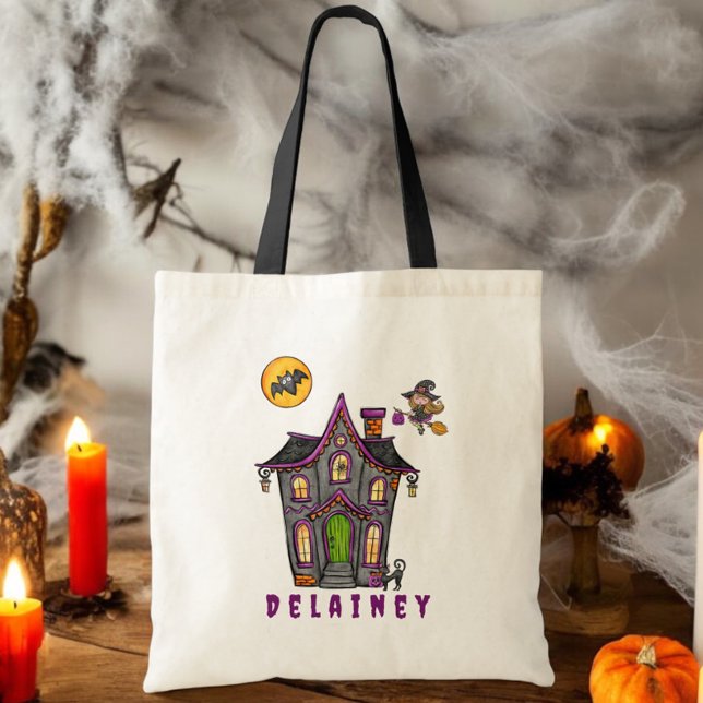 Bolso De Tela Personalizado Halloween Trick Tret Haunted House W (Subido por el creador)