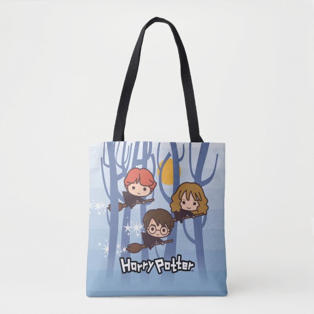 Bolso De Tela Personalizado Harry, Ron Y Hermione Volando En Bos (Anverso)