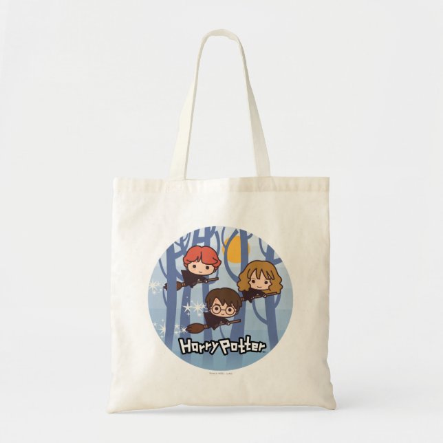 Bolso De Tela Personalizado Harry, Ron Y Hermione Volando En Bos (Frente)