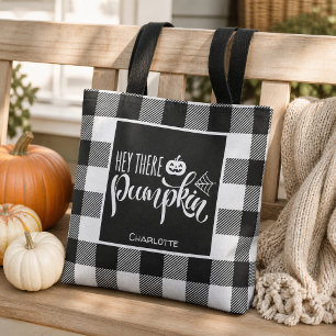 Bolso De Tela Personalizado Hey There Pumpkin Negro Cuadro de Bú
