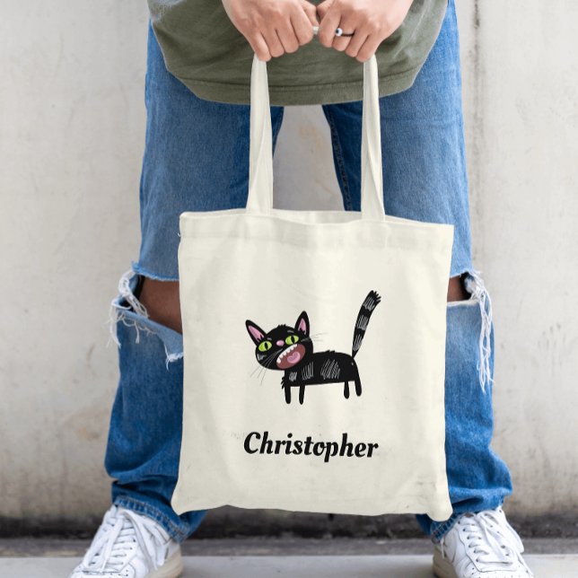 Bolso De Tela Personalizado Kitten Cat de Cuadrillo Negro (Subido por el creador)