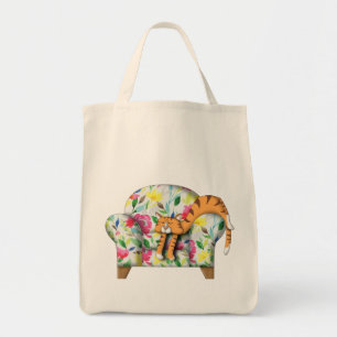 Bolso De Tela Personalizado Kitty durmiendo en una silla floral