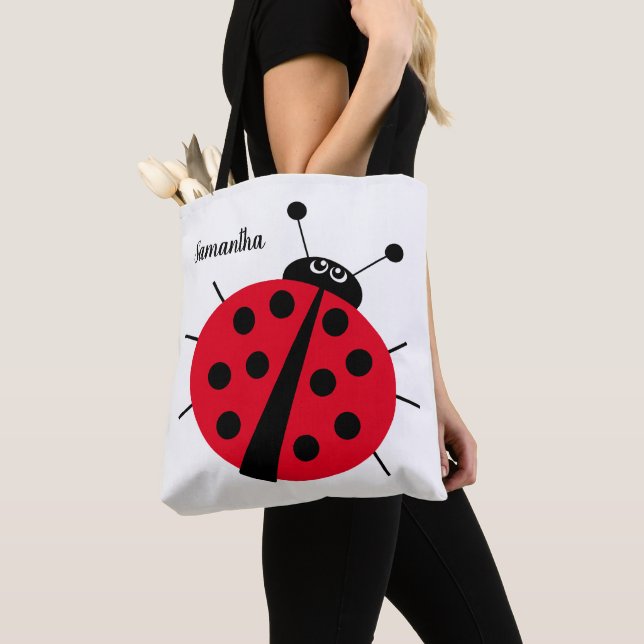 Bolso De Tela personalizado ladybug blanco rojo divertido (Detalle)